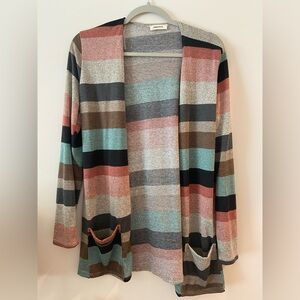 Striped Multicolor Open-Front Cardigan